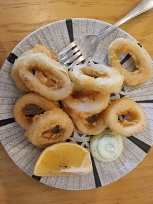 Calamari with allioli at La Vegana Taperia in Malaga