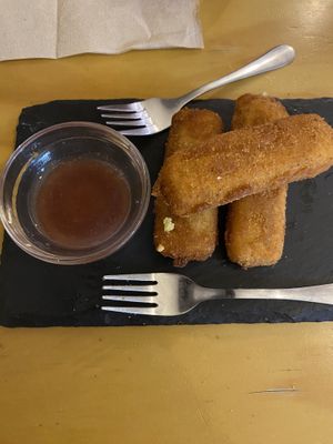 Cheese sticks - overcooked   at La Vegana Taperia in Malaga