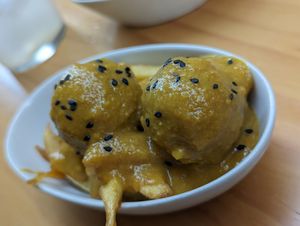 Meatballs with almond sauce at La Vegana Taperia in Malaga