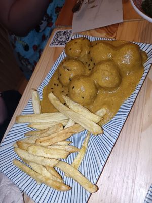 Albóndigas con salsa de almendras at La Vegana Taperia in Malaga
