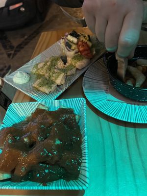 Patatas bravas, octopus, pil pil shrimps  at La Vegana Taperia in Malaga