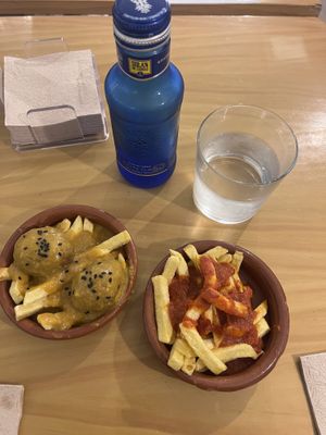 Albóndigas & patatas bravas  at La Vegana Taperia in Malaga