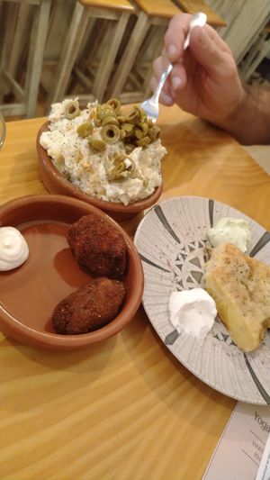 Croquettas, tortas de patata and a dip at La Vegana Taperia in Malaga