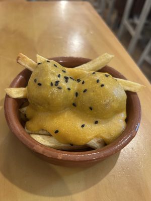 Meatballs with almond saucee  at La Vegana Taperia in Malaga
