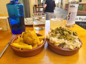 Meatballs and Russian Salad at La Vegana Taperia in Malaga