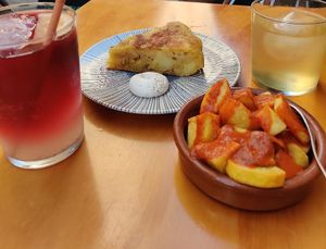 Spanish omelette, pata bravas at La Vegana Taperia in Malaga