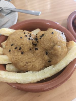 Albóndigas en salsa de almendras at La Vegana Taperia in Malaga