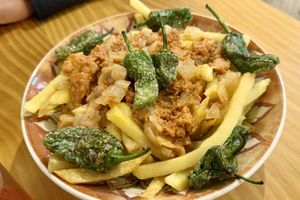 Patatas Gordiveganas (loaded fries)  at La Vegana Taperia in Malaga