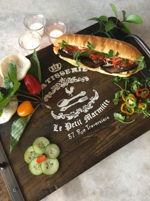 Vegetarian Banh Mi Sandwich with tofu, portobello mushrooms, and eggplant at Banh Mi Tres Bon in Richmond