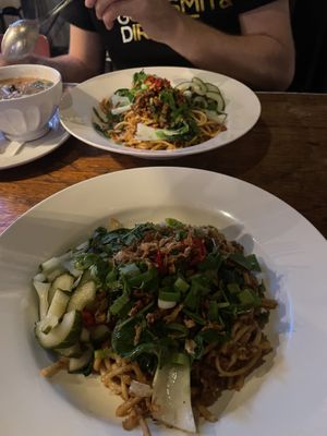 Minestrone soup and dan dan noodles   at Het Ketelhuis in Amsterdam