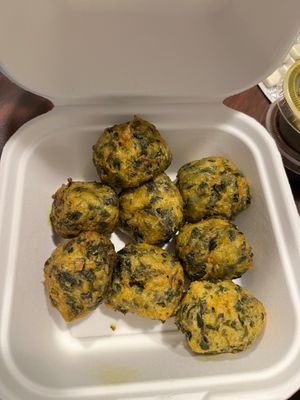 Spinach pakoras  at Sookham - Conscious Eating in Hamilton
