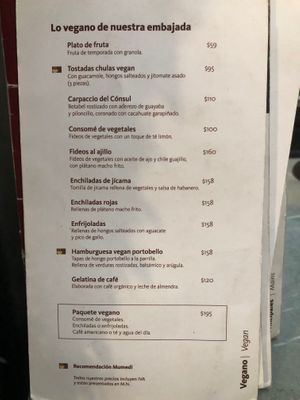 Vegan menu at Mumedi in Mexico City