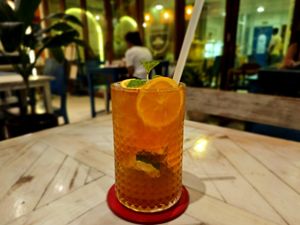 Delicious lemon orange ice tea. at Huvan Beach Resort in Male