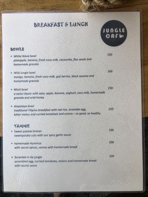Menu at Jungle Cafe in Siargao