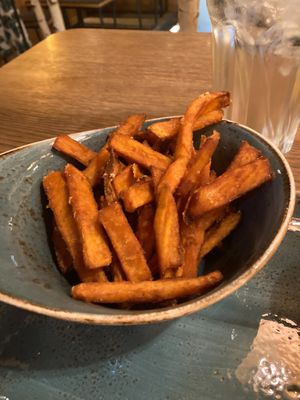 Me and my limited German did not realise they would be sweet potato. However, they’re probably the best sweet potato fries I’ve ever had.  at Hans im Glück in Basel