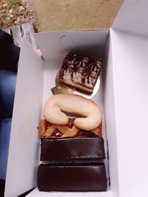 Tiramisu, some kind of Croissant, Pie with apricot jam and Sachertorte at Liberty in Trieste