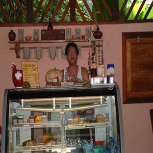 Owner Jean-Pierre Keller serving up my favorite morning treat (fresh and handmade)! at Jardin Del Angel in Punta Uva