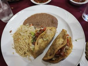 Bean tacos with side of beans and rice at Paulina's Mexican Grill in Victorville
