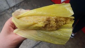Vegan quinoa humitas at Bioferia Organic Market in Lima