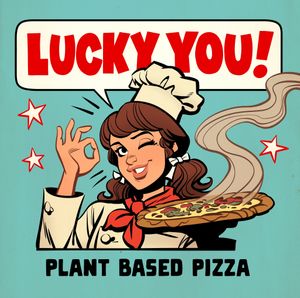 Logo at Lucky You Plant Based Pizza in Los Angeles