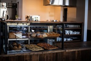 Showcase ready for the day at 1110Cafe/Bakery in Kawaguchi