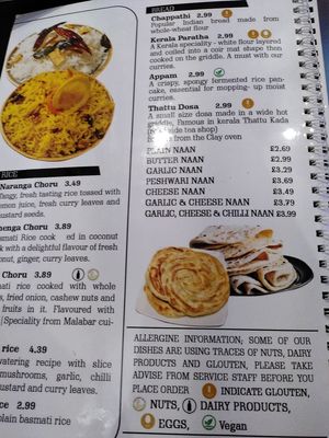 Rice and breads menu (Nov 2021) at Kalpakavadi in York