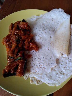 Aubergine and tamarind curry (August 2023) at Kalpakavadi in York