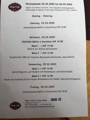 Changing Menu every week  at Ruby‘s Cafe in Othmarsingen