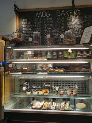 Just a few vegan options: vegan banana loaf, and 2 vegan cookies (Peanutbutter and one with jam inside/gluten free). They also provide plant based milk base for the coffees. at MUG in Trieste