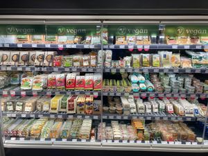 Vegan food in the fridge at denn's Biomarkt - Marktstr in Hannover