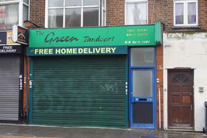 View from street (it was closed at this time of the day) at The Green Tandoori in South East London