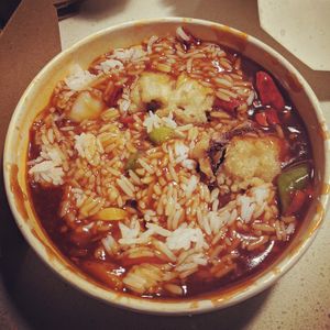 Kung pao mixed vegetables with boiled rice at Spicy Moon - 3rd St in New York City