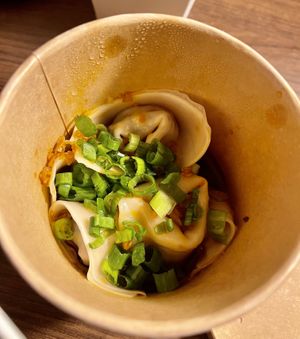 Spicy chili oil wontons - my favorite thing out of everything I ordered!! So good!!  at Spicy Moon - 3rd St in New York City