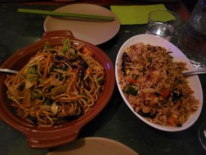 Lo mein veggies (left) and fried rice (right) at Spicy Moon - 3rd St in New York City
