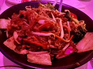 Chili glass noodles with Beyond beef  at Spicy Moon - 3rd St in New York City