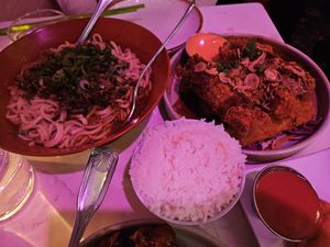 Noodles and fried eggplant at Spicy Moon - 3rd St in New York City