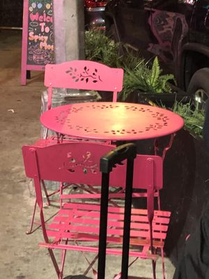 Pink table and chair   at Spicy Moon - 3rd St in New York City