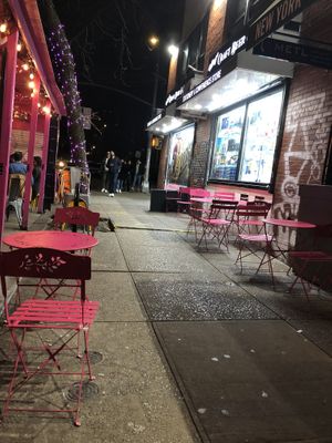 Pink table and chair   at Spicy Moon - 3rd St in New York City