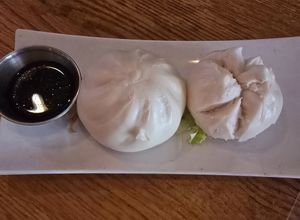 Left-steamed spicy tofu dumping. Right-char siu shitake bun. Loved the shitake bun, great flavor. The spicy tofu bun was ok. at Spicy Moon - 3rd St in New York City
