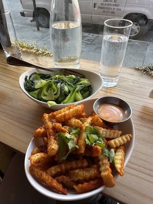 French Fries and sauteed pak chip  at Spicy Moon - 3rd St in New York City