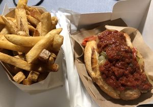 Pomme Frites and Sausage  at Simply Vegan in New York City