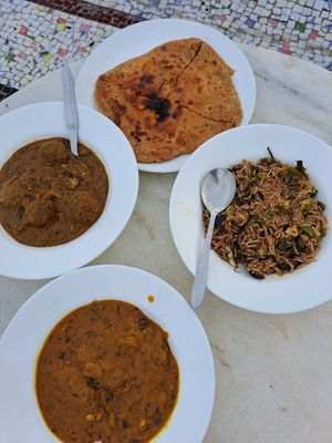 Rajasthani dishes,  veg pulao,  and spicy paratha at Kesar Heritage Restaurant in Jodhpur