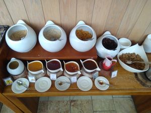 Hot cereal/granola/jams at Ayii Anargyri Natural Healing Spa Resort in Paphos