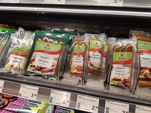 vegan products in fridge at denn's Biomarkt in Aachen