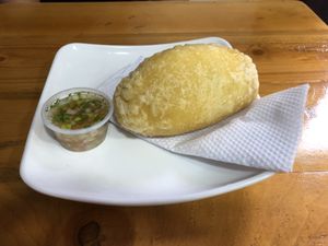 Pastel de yuca at Mercy Vegan Food in Bogota