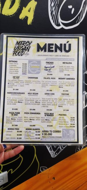 Menu at Mercy Vegan Food in Bogota