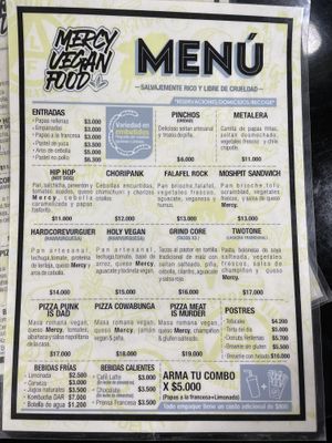 Menu  at Mercy Vegan Food in Bogota