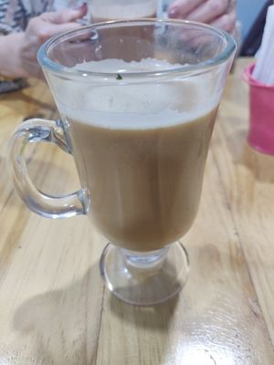 Café latte at Mercy Vegan Food in Bogota