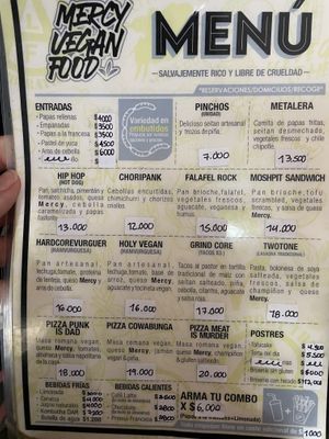 Menú  at Mercy Vegan Food in Bogota