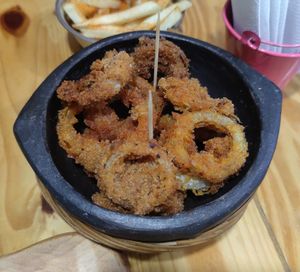 Onion rings at Mercy Vegan Food in Bogota